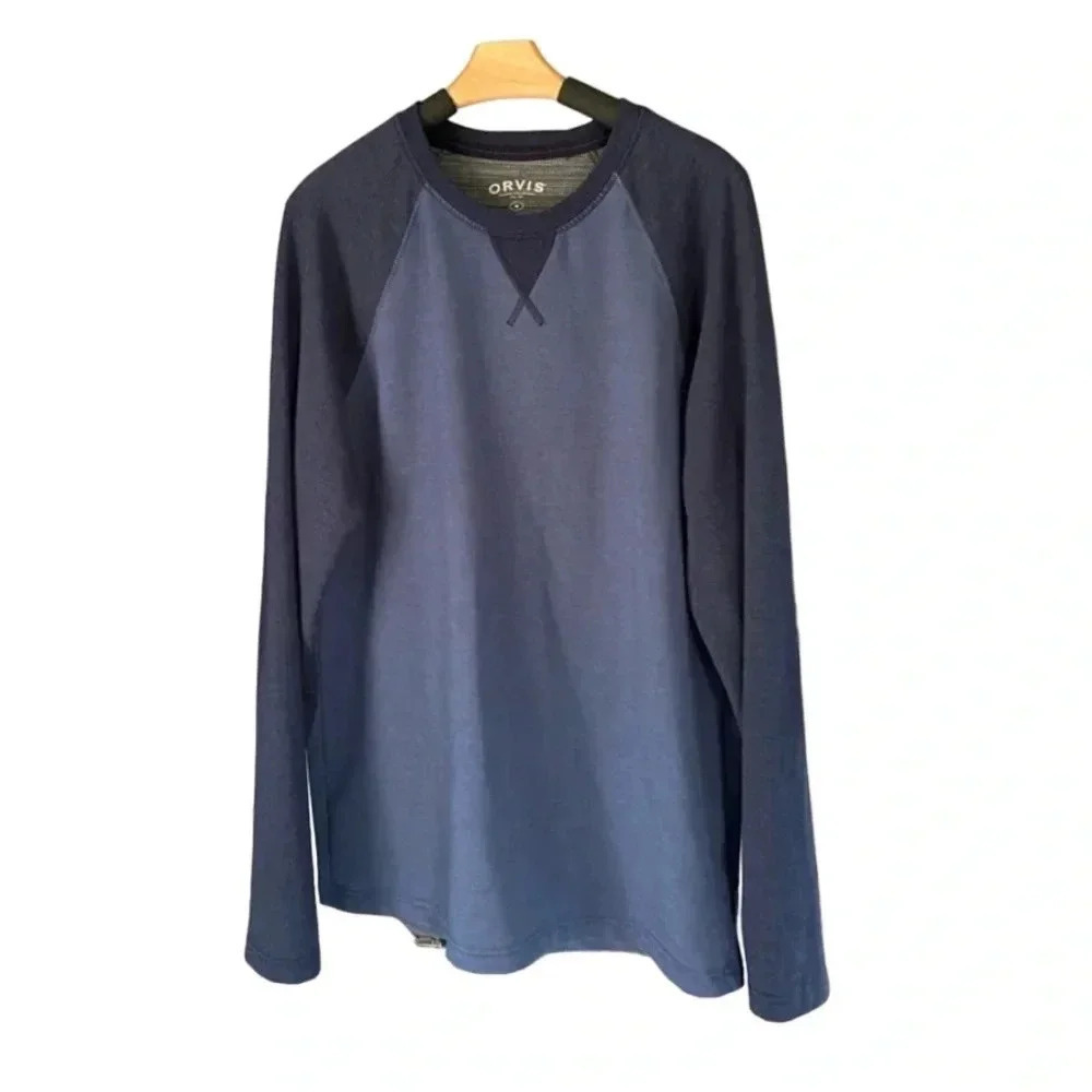 Orvis Men’s Long Sleeve Lounge Shirt M Heathered Blue Outdoor Base-layer Crew